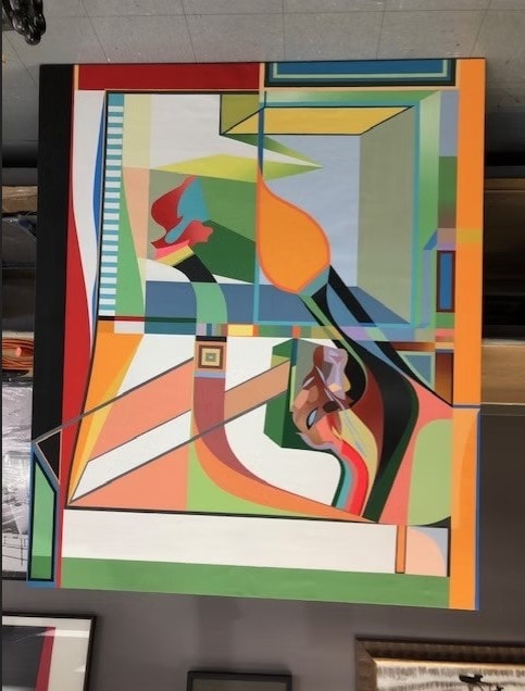 Framed abstract geometric colorful artwork